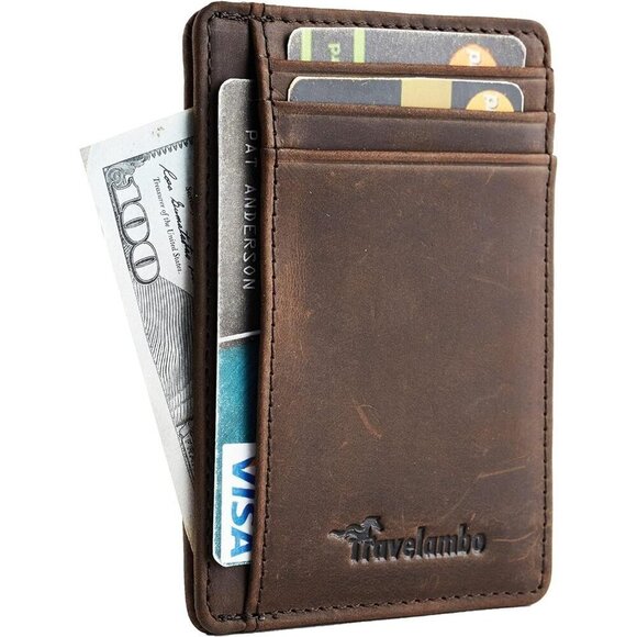 Men Black Travelambo Slim Wallet Front Pocket Minimalist Leather RFID Blocking - Picture 2 of 9
